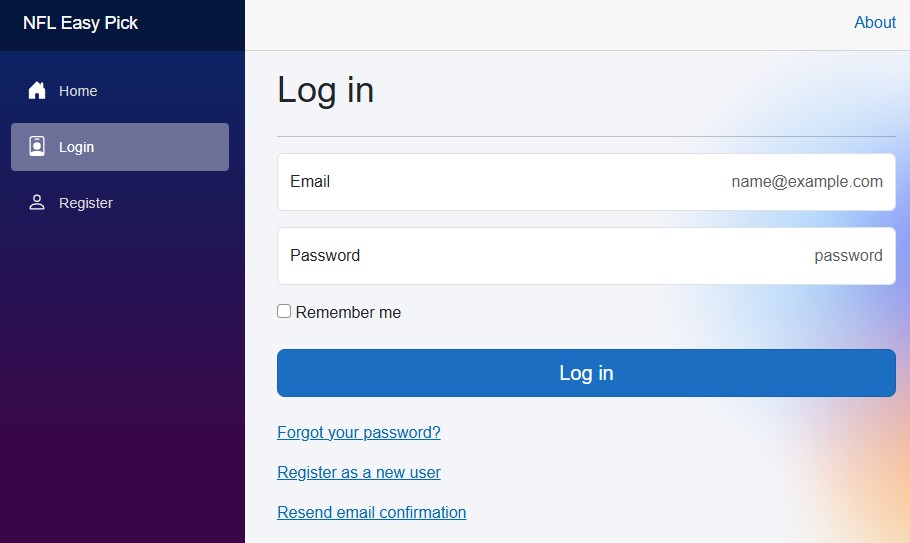 Login screen placeholder
