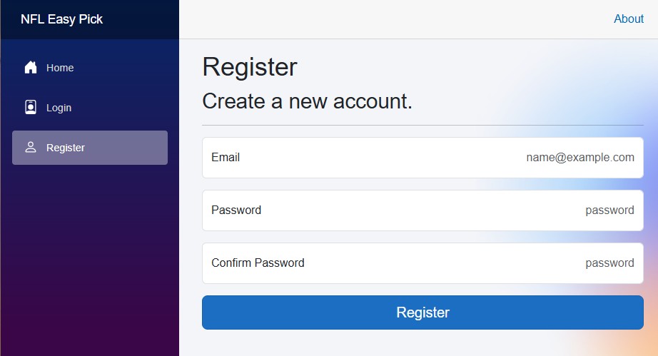 Register screen placeholder