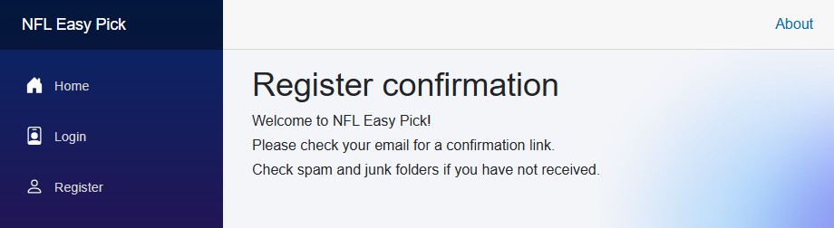 Register confirmation screen placeholder